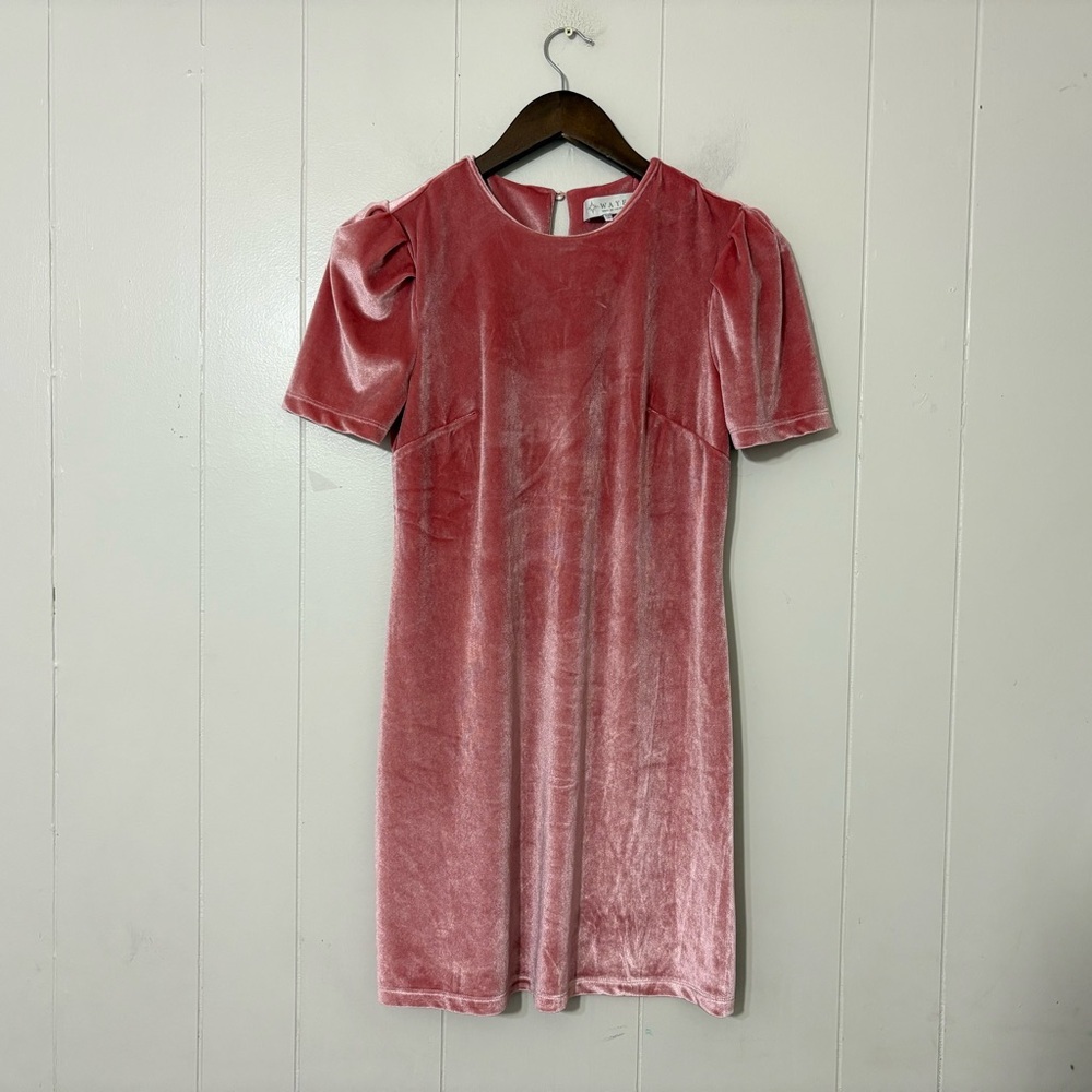 WAYF Pink Velvet Puff Sleeve Shift Mini Dress XS | Romantic Blush